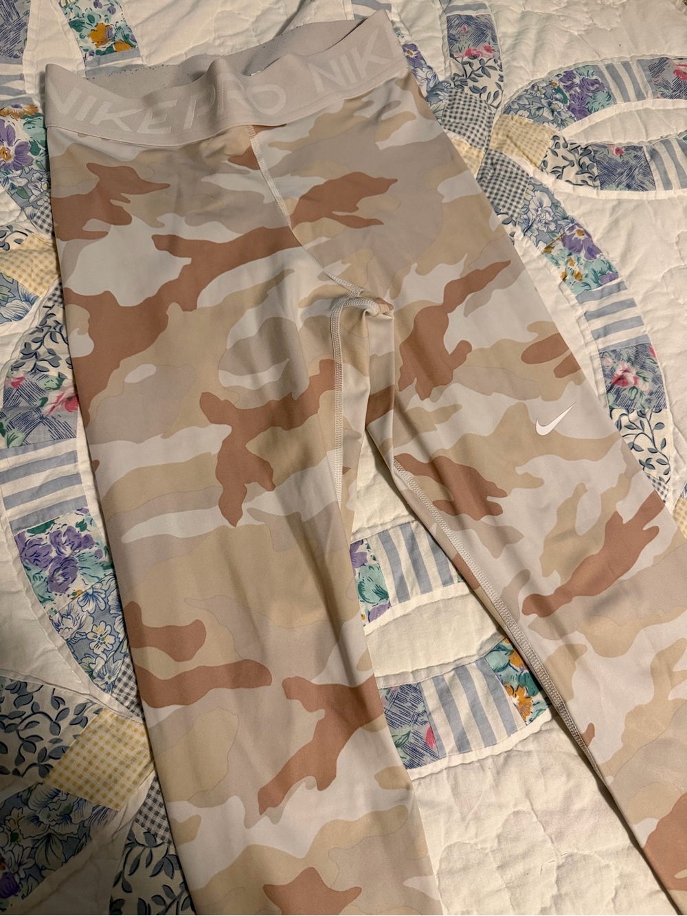 Nike Girls Tan & Cream Camo Compression Leggings